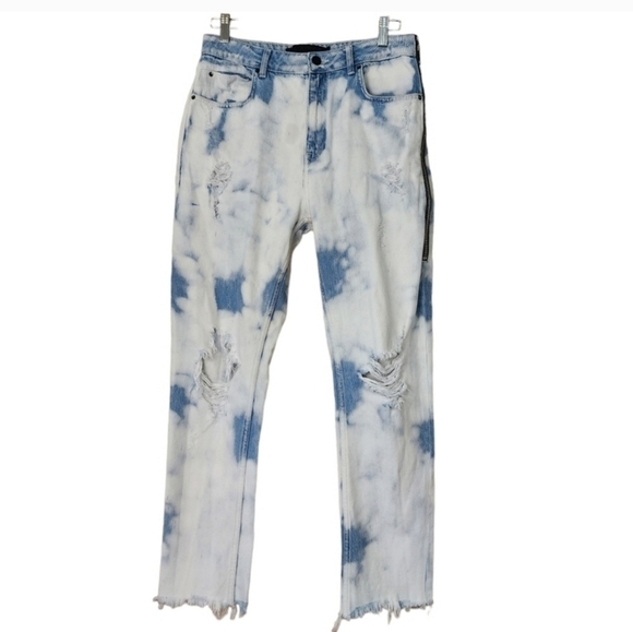 Alexander Wang Denim Cult Side Zip Bleach Out Jean High Rise Distressed Raw Hem - Picture 3 of 13